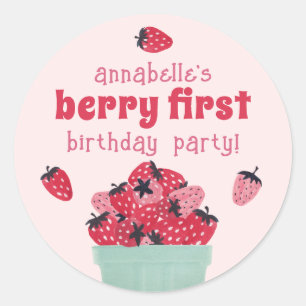 Pegatinas de fresa del partido Berry First Birday