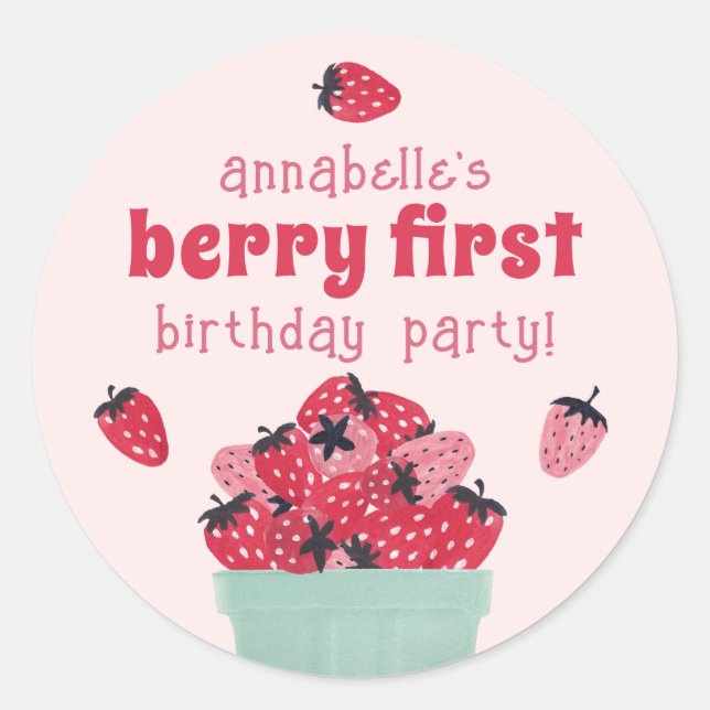 Pegatinas de fresa del partido Berry First Birday (Anverso)