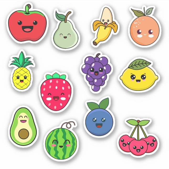 Pegatinas de frutas de Cute Kawaii (Anverso)