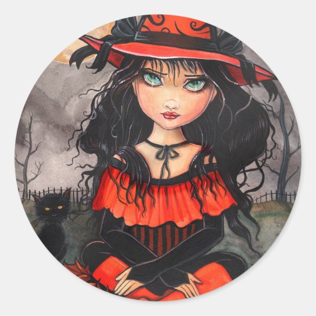 Pegatinas de gato bruja de Halloween gótico (Anverso)