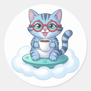 pegatinas de gato de café de nave espacial linda