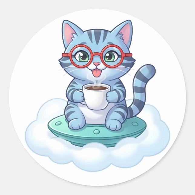 pegatinas de gato de café de nave espacial linda (Anverso)