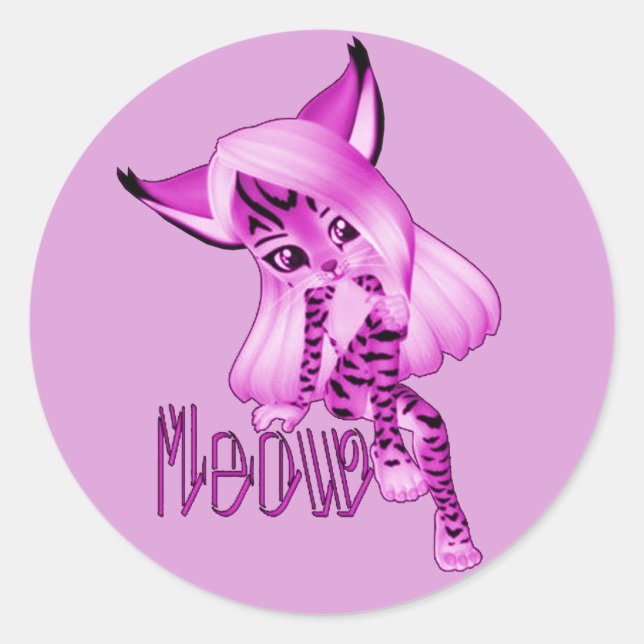 Pegatinas de gato de tigre rosado y suave (Anverso)