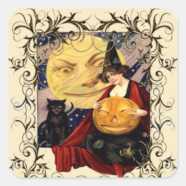 Pegatinas de gato negro y bruja (Anverso)