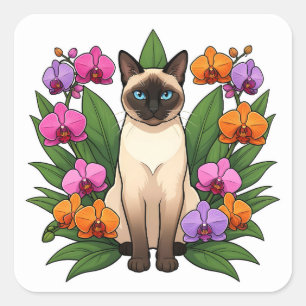 pegatinas de gato siamés flor exótica