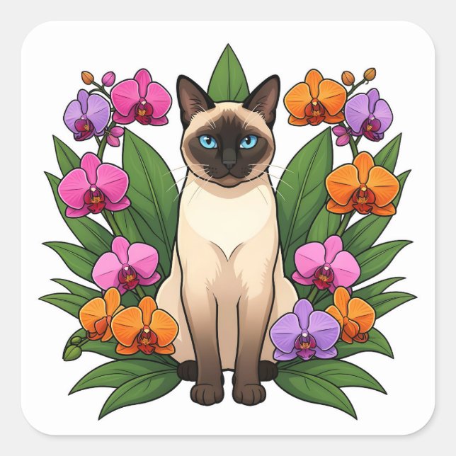 pegatinas de gato siamés flor exótica (Anverso)