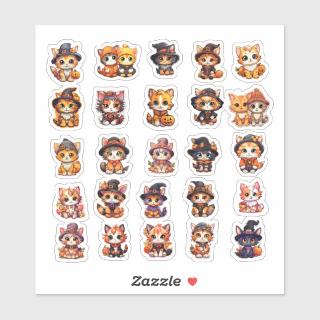 Pegatinas de gatos de Halloween, paquete de valore (Hoja)