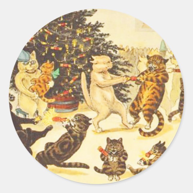 Pegatinas de gatos navideños vintage, Louis Wain (Anverso)