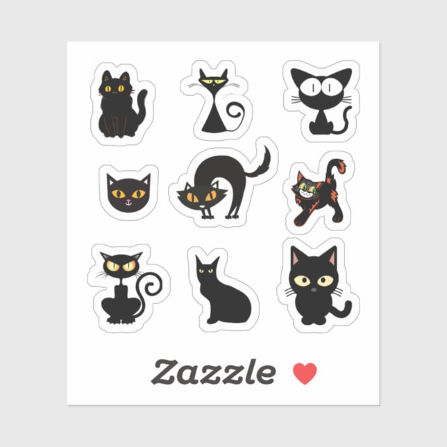 Pegatinas de gatos negros de Halloween (Hoja)