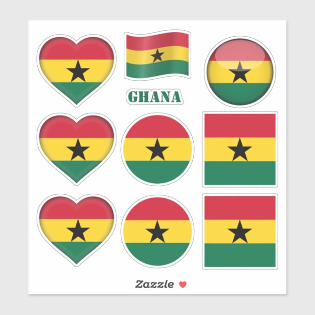 Pegatinas de Ghana y bandera de Ghana, Corazón /de (Hoja)