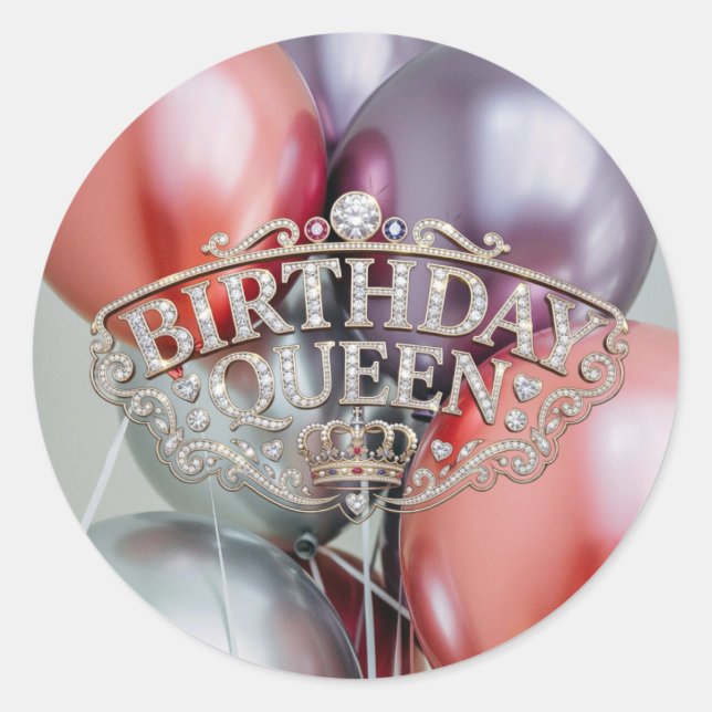 Pegatinas de globos de la reina de cumpleaños  (Anverso)