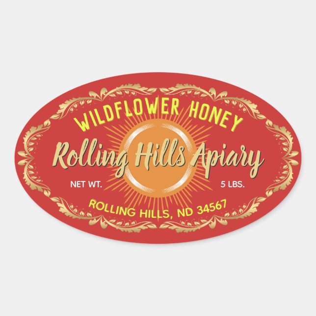 Pegatinas de Gold Sunburst Wildflower Red Honey Ja (Anverso)