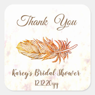 Pegatinas de Golden Feather Bridal Shower Square