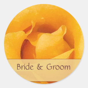 Pegatinas de Golden Yellow Rose Bride y Groom