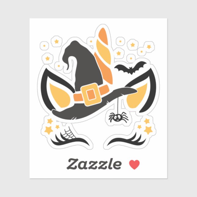 Pegatinas de Gorras de brujas de Halloween Unicorn (Hoja)