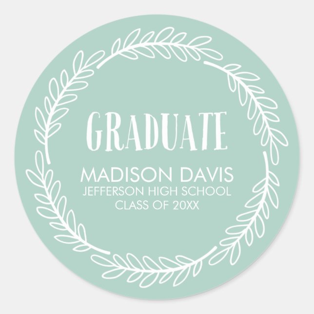 Pegatinas de Graduación de Mint y White Wreath (Anverso)
