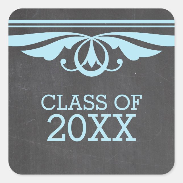Pegatinas de Graduación del Blue Deco Chalkboard (Anverso)