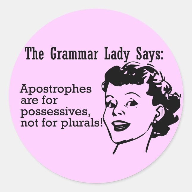 Pegatinas de Grammar Lady Apostrophes (Anverso)