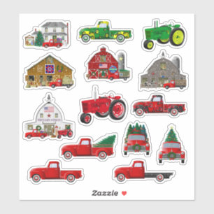 Pegatinas de granja de Navidad de pequeño camión r