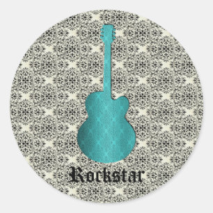 Pegatinas de guitarra Rockstar Damask, Turquesa