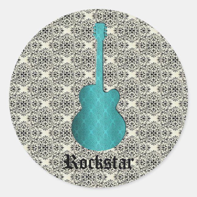 Pegatinas de guitarra Rockstar Damask, Turquesa (Anverso)