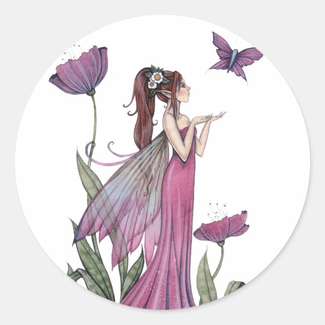 Pegatinas de Hada de Flor Púrpura y Mariposa (Anverso)