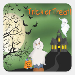 Pegatinas de Halloween Boy Ghost Square