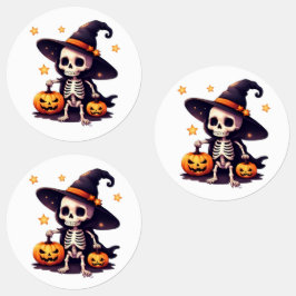 Pegatinas de Halloween de bruja de Skeleton Cute -
