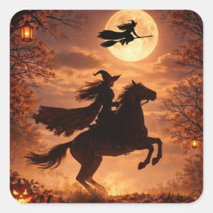 Pegatinas de Halloween de brujas con caballo