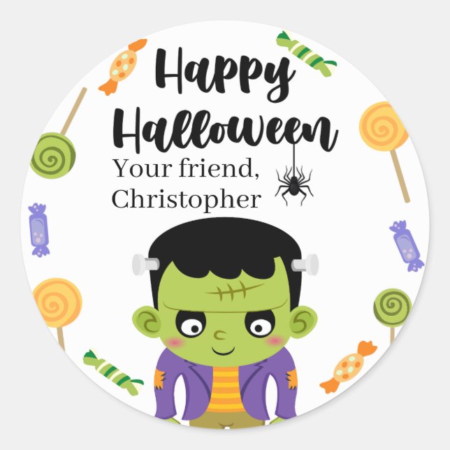 Pegatinas de Halloween de caramelos de Frankenstei (Anverso)