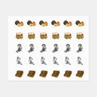 Pegatinas de Halloween de época - Calabaza, muñeca