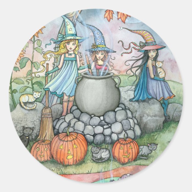 Pegatinas de Halloween de Gato Bruja por Molly Har (Anverso)
