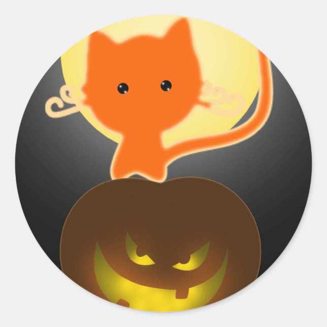 Pegatinas de Halloween Naranja Kitty (Anverso)