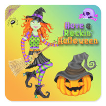 Pegatinas de Halloween Rockin Witch Square
