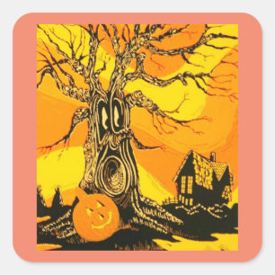 Pegatinas de Halloween Tree Square