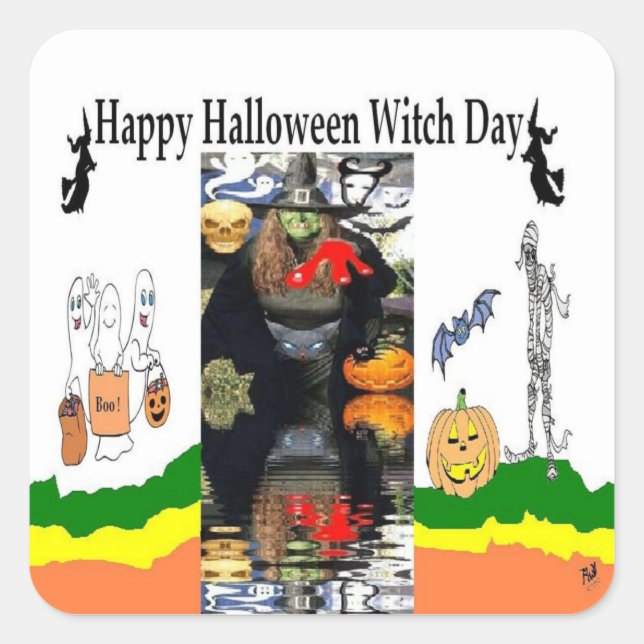 Pegatinas de Halloween Witch Day Square (Anverso)
