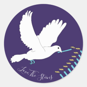 Pegatinas de Hanukkah (1 1/2"/3") "Dove Menorah/Go