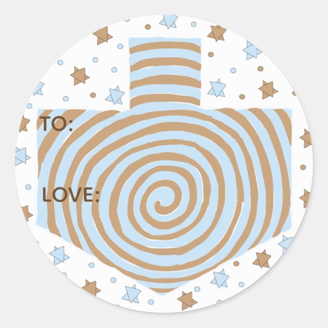 Pegatinas de Hanukkah (1 1/2" o 3")Dreidel/Blue/Br (Anverso)