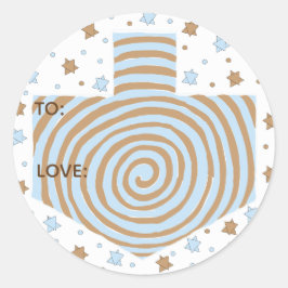 Pegatinas de Hanukkah (1 1/2" o 3")Dreidel/Blue/Br