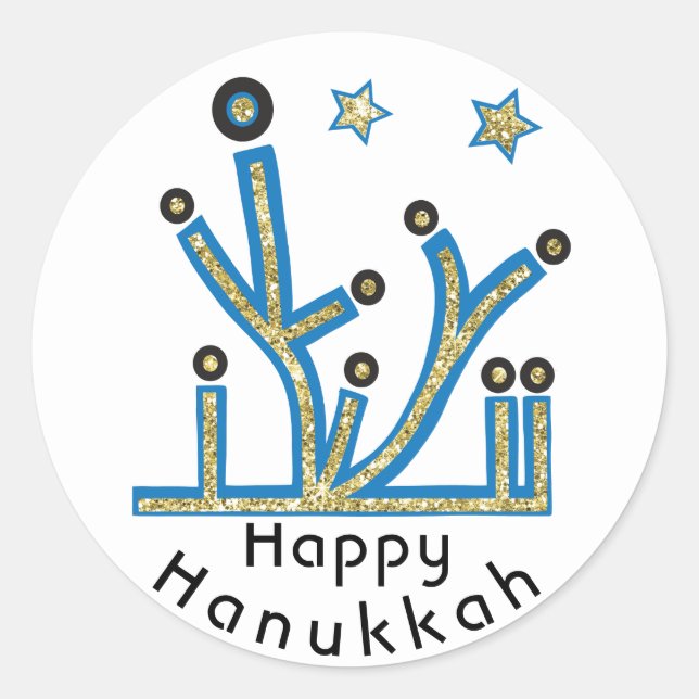 Pegatinas de Hanukkah "Blue Bling Menorah" (Anverso)