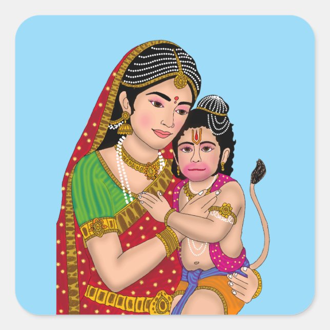 Pegatinas de Hanuman y Anjana Mata (Anverso)
