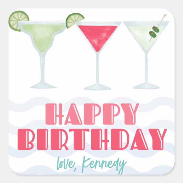 Pegatinas de Happy Birthday Cocktail Gift (Anverso)
