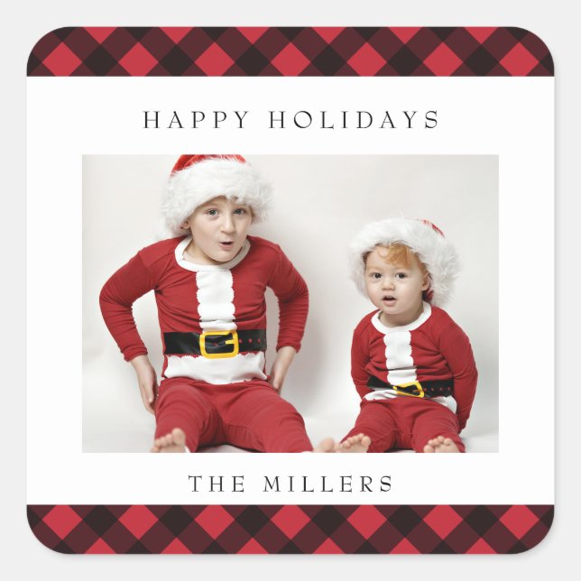 Pegatinas de Happy Holidays Buffalo Plaid Labels (Anverso)