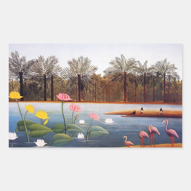 Pegatinas de Henri Rousseau Flamingoes (Anverso)