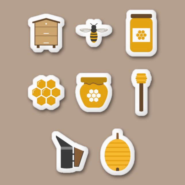 Pegatinas de Honey, Bee and Beaving Set (Honey, Bee and Beekeeping Set Stickers)