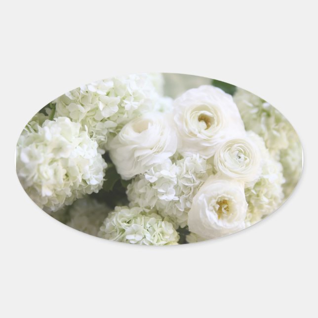 pegatinas de hortenas blancas y ovales ranunculus (Anverso)