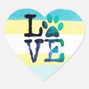 Pegatinas de Huella de Perro Amor Corazón Verde y
