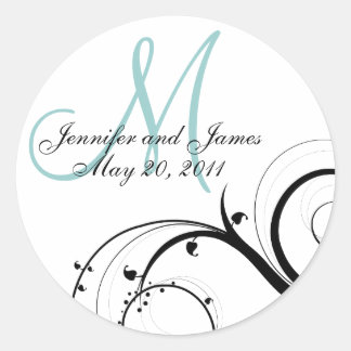 Pegatinas de Invitación a Boda en Monograma Swirl