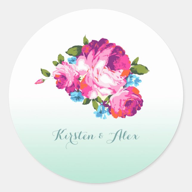Pegatinas de Invitación a Boda Floral de Mint Ombr (Anverso)