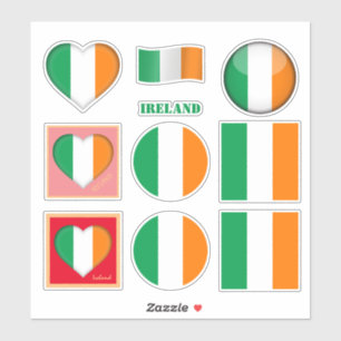 Pegatinas de Irlanda y bandera irlandesa, corazón/